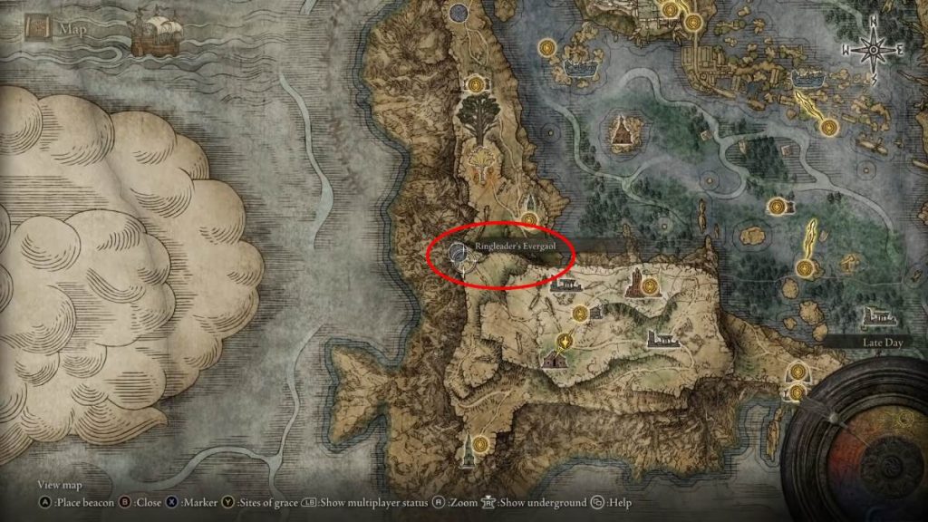 Rädelsführer Evergol Elden Ring Liurnia von der Karte der Seen