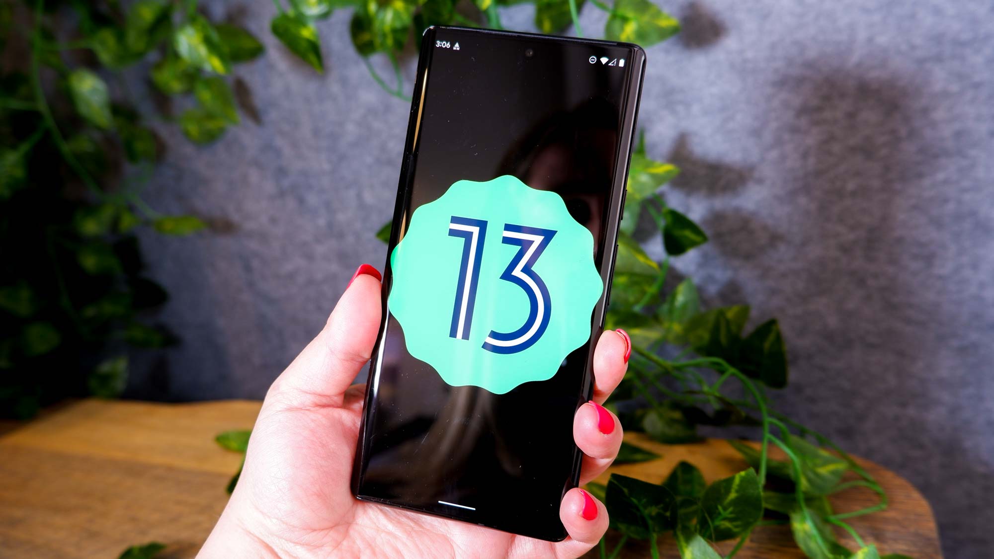 Android 13-Logo auf einem Smartphone