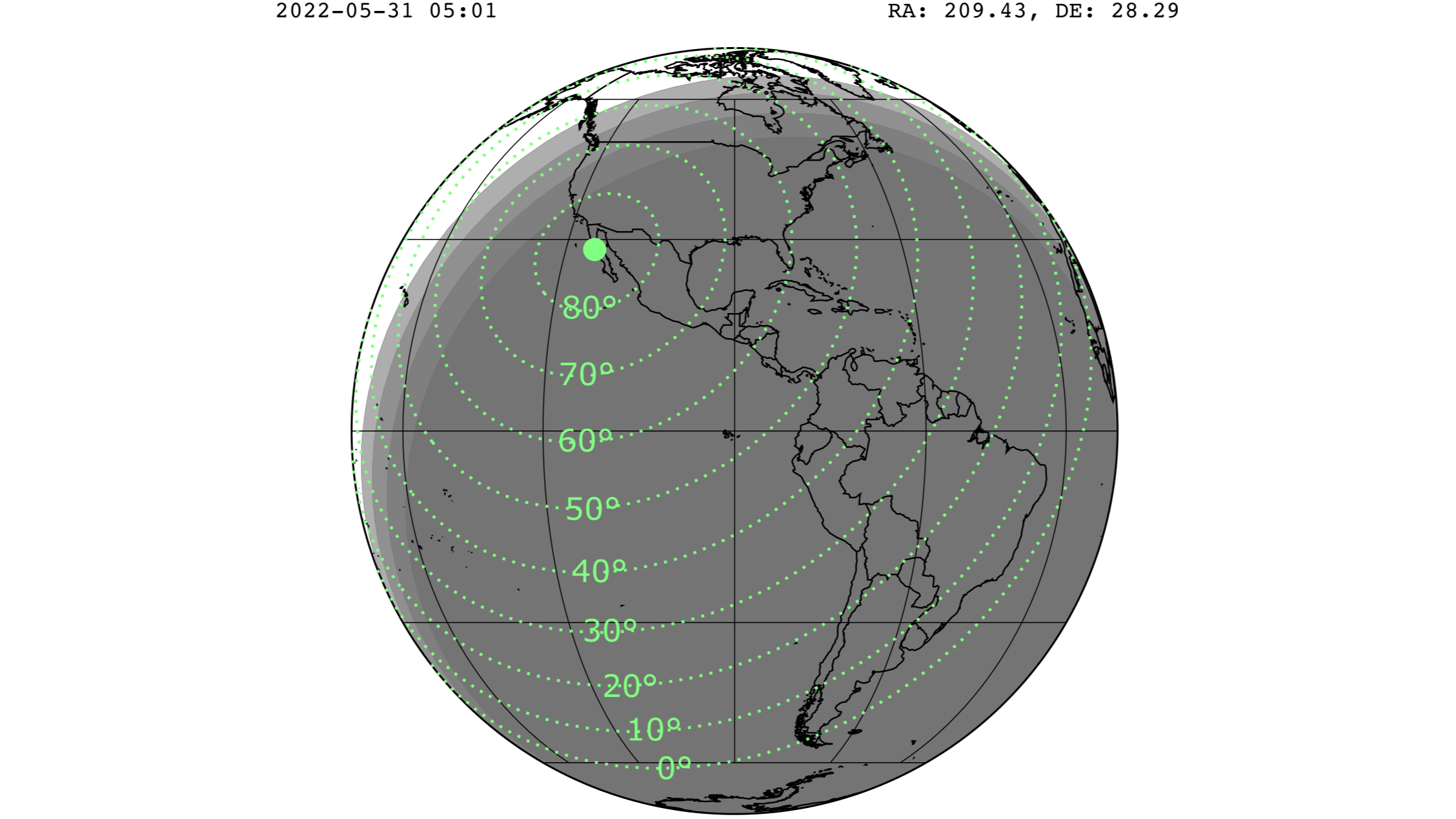 Karte mit der Möglichkeit, den Meteoritenschauer von Tau Herclide zu sehen.