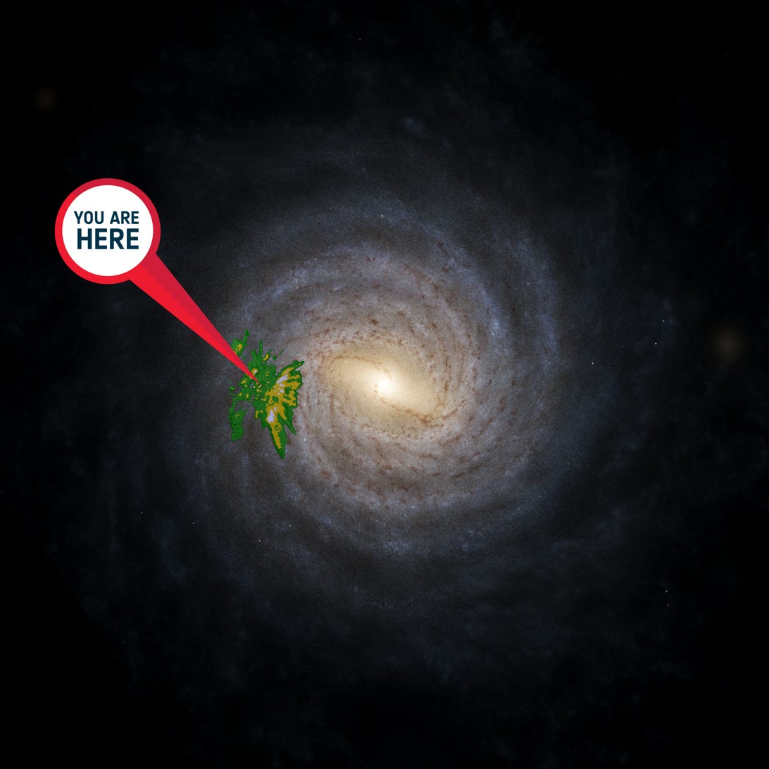 A representation of our position in the Milky Way.