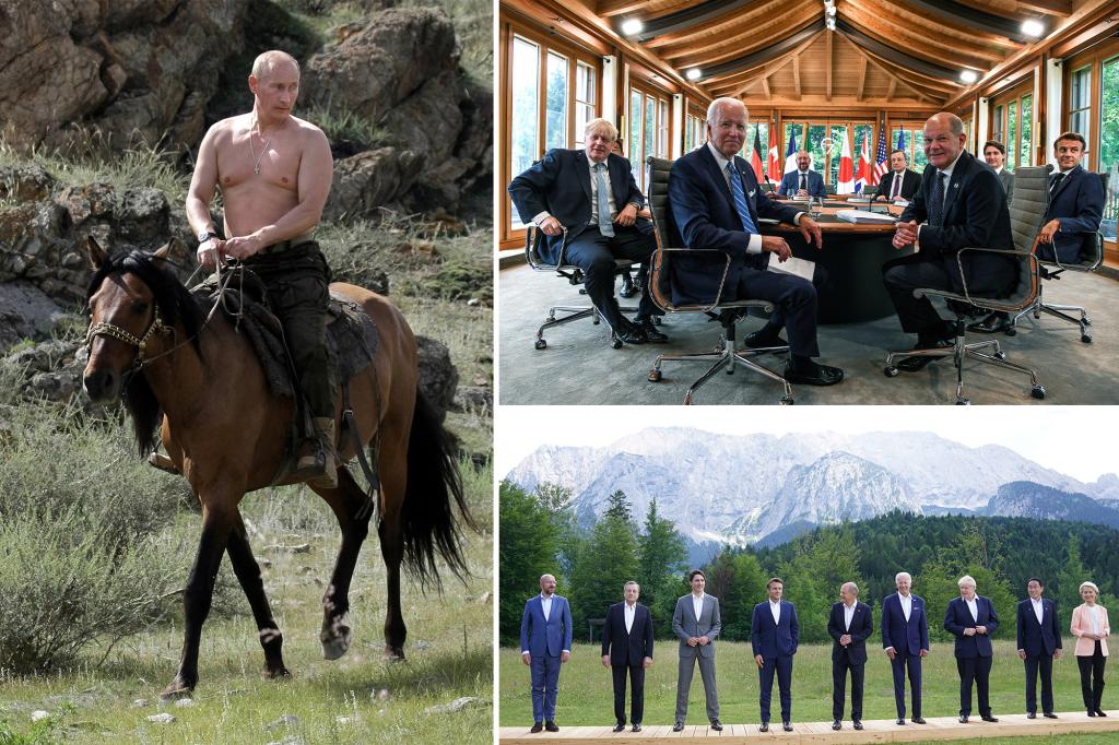 Die G7-Führer verspotten Wladimir Putin wegen eines Bildes, das auf einem Pferd ohne Hemd reitet