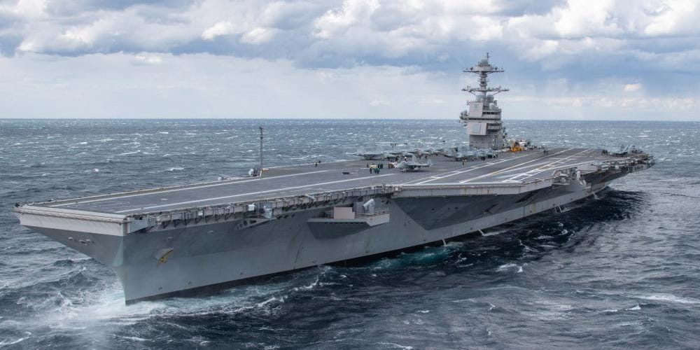 Bilder des 13 Milliarden Dollar teuren Flugzeugträgers der US Navy, der USS Gerald R.  Ford