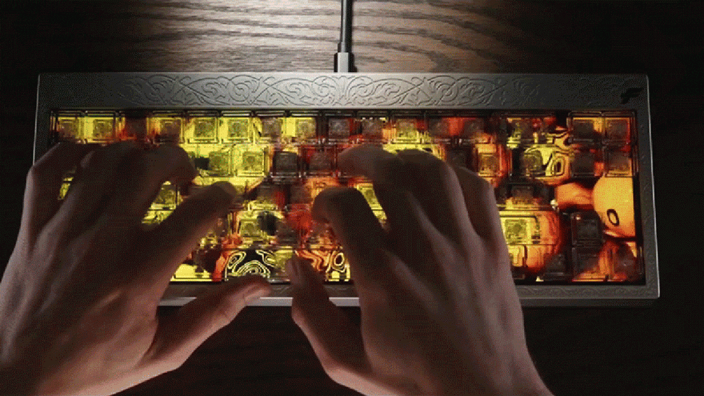 Diese Tastatur hat transparente Tasten und einen Bildschirm im Inneren